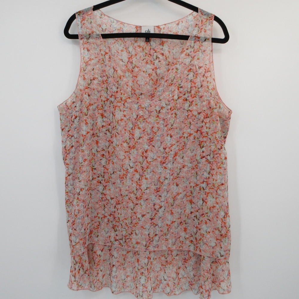 Cabi Womens Pink Floral V-Neck Sleeveless High-Low Chiffon Blouse 5032 Size L